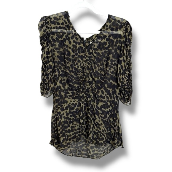 Isabel Marant Caja Leopard Print Blouse Ruched Sleeve Blouse Size 42 - Picture 1 of 9